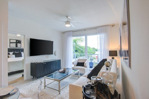 a living room with a couch and a television